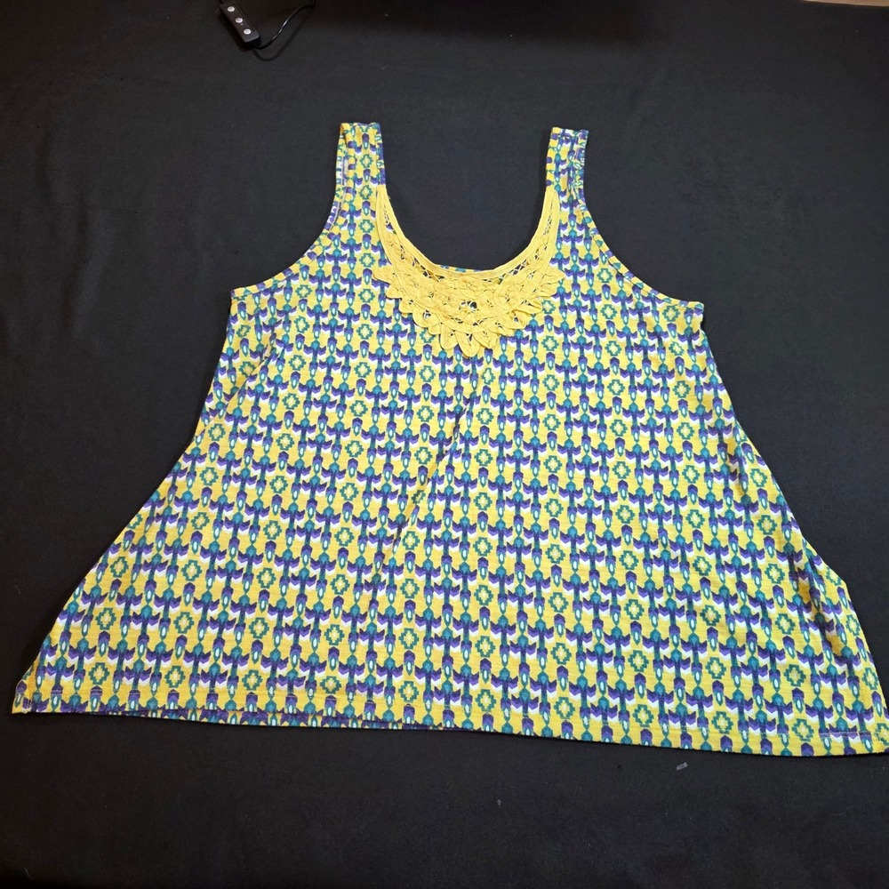 Mossimo Supply Co Womens XL Yellow Geometric Crochet Lace Trim Tank Top